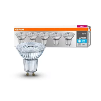 OSRAM Base LED izzó spot forma (PAR16), GU10 foglalat, 2,6W, 230lm, 4000K semleges fehér 5db