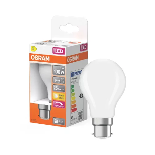OSRAM Superstar dimm. LED izzó, matt plasztik búra, B22d foglalat, 11W, 1521lm, 2700K meleg fehér