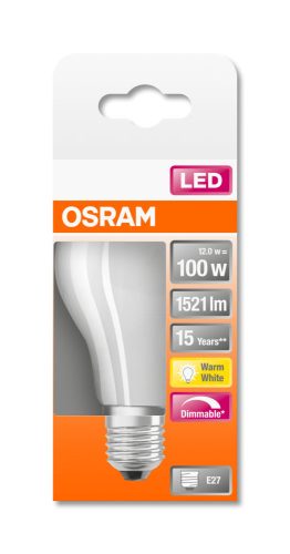 OSRAM Superstar dimmelhető LED körte, matt üveg búra, 12W 1521lm 2700K E27, átlagos élettartam: 15000 óra, fényszín: meleg fehér LED SST CL A DIM 100 GL FR 12W 2700K E27 ( 4058075245860 )