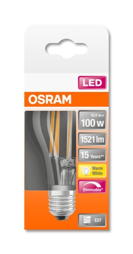 OSRAM Superstar dimmelhető LED körte, átlátszó üveg búra, 12W 1521lm 2700K E27, átlagos élettartam: 15000 óra, fényszín: meleg fehér LED SST CL A DIM 100 FIL 12W 2700K E27 ( 4058075245907 )