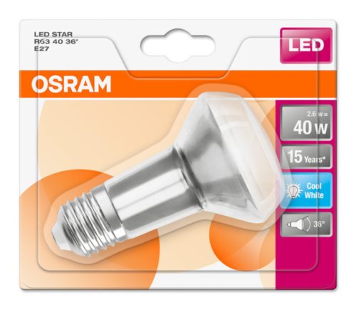 OSRAM Star LED R63 spot, matt üveg búra, 2,6W 210lm 4000K E27, átlagos élettartam: 15000 óra, fényszín: hideg fehér LED ST R63 40 36° 2.6W 4000K E27 ( 4058075264762 )