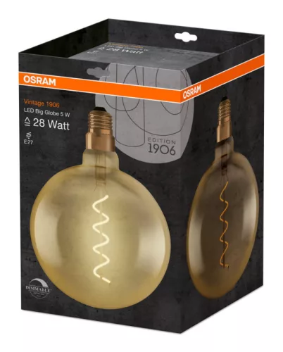 OSRAM LED globe izzó, fényerő szabályozható, E27 foglalat, 5W, 2000K, 300lm, meleg fehér