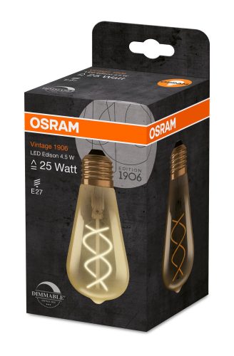 OSRAM Vintage dimmelhető LED Edison körte, átlátszó üveg búra, 4,5W 250lm 2000K E27, átlagos élettartam: 15000 óra, fényszín: extra meleg fehér LED VINTAGE CL EDISON DIM 25 FIL 4.5W 2000K E27 ( 4058075269965 )