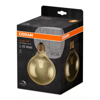 OSRAM LED globe izzó, fényerő szabályozható, E27 foglalat, 4,5W, 2000K, 250lm, meleg fehér