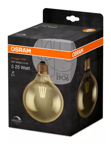 OSRAM LED globe izzó, fényerő szabályozható, E27 foglalat, 4,5W, 2000K, 250lm, meleg fehér