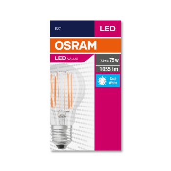 OSRAM Value LED izzó, körte forma, E27 foglalat, 7,5W, 4000K, 1055lm, hideg fehér