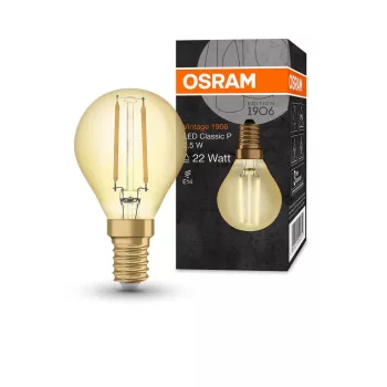 OSRAM Vintage 1906 LED kisgömb forma, üveg, átlátszó arany E14, 2,5W, 220lm, 2400K extra meleg fehér