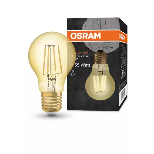 OSRAM Vintage 1906 LED izzó, classic forma, arany üveg E27, 6,5W, 650lm, 2400K extra meleg fehér
