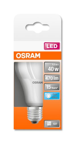 OSRAM Star LED körte, matt búra, 5,5W 470lm 4000K E27, átlagos élettartam: 15000 óra, fényszín: hideg fehér LED ST CL A 40 FR 5.5W 4000K E27 ( 4058075304178 )