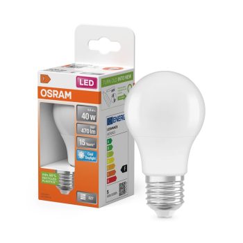 OSRAM Star LED izzó, classic forma, matt plasztik búra, E27 foglalat, 4,9W, 470lm, 6500K hideg fehér