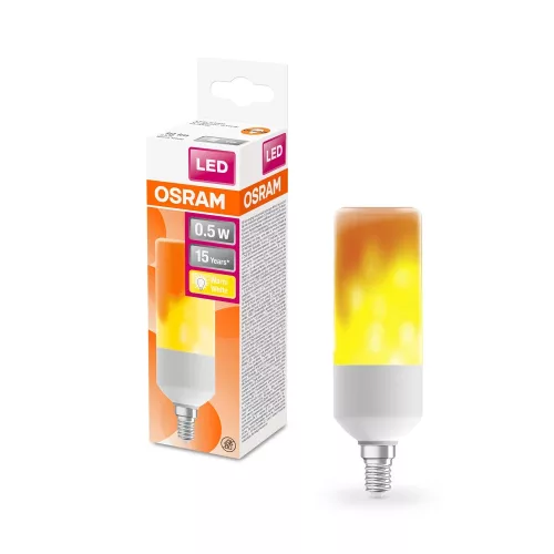 OSRAM Star LED lánghatású rúd izzó, cső forma, matt búra, E14, 0,5W, 10lm, 1500K extra meleg fehér