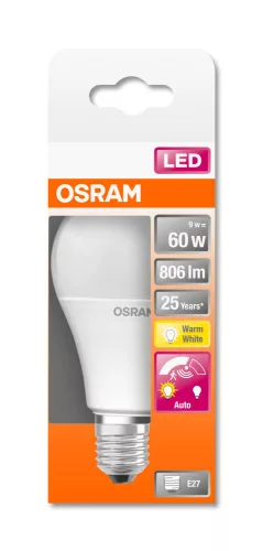 OSRAM Star+ LED izzó, körte forma, E27 foglalat, 9W, 2700K, 806lm, meleg fehér, energiatakarékos
