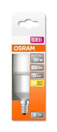 OSRAM Star rúd alakú LED, matt búra, 8W 806lm 2700K E14, átlagos élettartam: 15000 óra, fényszín: meleg fehér LED ST STICK 60 FR 8W 2700K E14 ( 4058075428362 )