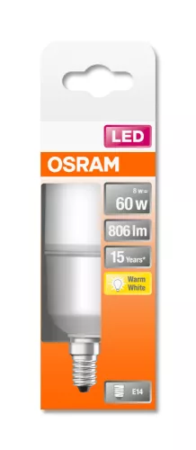 OSRAM Star LED izzó, matt búra, matt búra, E14 foglalat, 8W, 2700K, 806lm, meleg fehér