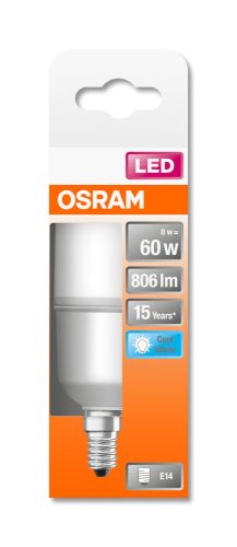 OSRAM Star rúd alakú LED, matt búra, 8W 806lm 4000K E14, átlagos élettartam: 15000 óra, fényszín: hideg fehér LED ST STICK 60 FR 8W 4000K E14 ( 4058075428423 )