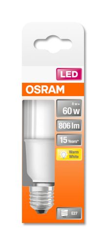 OSRAM Star rúd alakú LED, matt búra, 8W 806lm 2700K E27, átlagos élettartam: 15000 óra, fényszín: meleg fehér LED ST STICK 60 FR 8W 2700K E27 ( 4058075428447 )