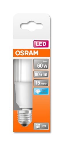 OSRAM Star rúd alakú LED, matt búra, 8W 806lm 4000K E27, átlagos élettartam: 15000 óra, fényszín: hideg fehér LED ST STICK 60 FR 8W 4000K E27 ( 4058075428508 )