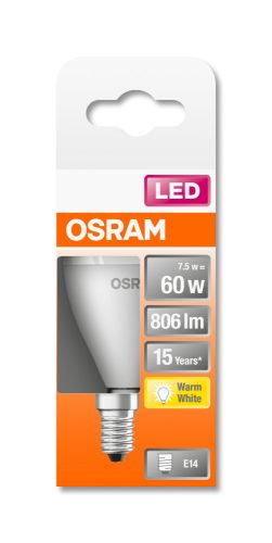 OSRAM Star LED kisgömb, matt búra, 8W 806lm 2700K E14, átlagos élettartam: 15000 óra, fényszín: meleg fehér LED ST CL P 60 FR 8W 2700K E14 ( 4058075428522 )
