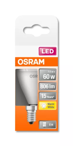 OSRAM Star LED kisgömb izzó, matt búra, E14 foglalat, 8W, 2700K, 806lm, meleg fehér