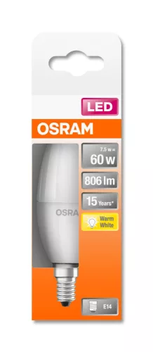 OSRAM Star LED gyertya izzó, matt búra, E14 foglalat, 8W, 2700K, 806lm, meleg fehér