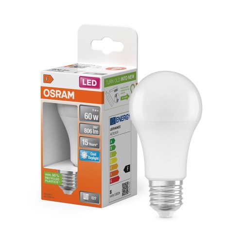 OSRAM Star LED izzó, classic forma, matt plasztik búra, E27 foglalat, 8W, 806lm, 6500K hideg fehér