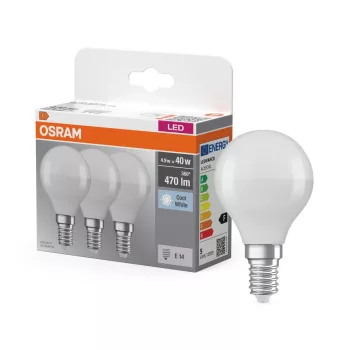 OSRAM Base LED izzó kisgömb forma, matt búra, E14 foglalat, 4,9W, 470lm, 4000K semleges fehér 3db