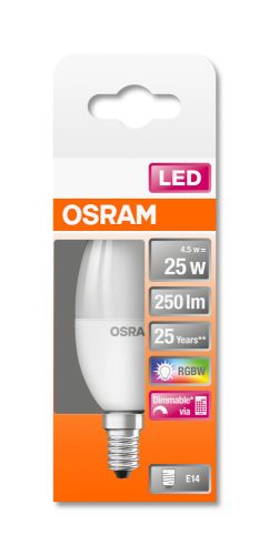 OSRAM Star+ RGBW távirányítható LED gyertya, matt búra, 4,5W 250lm 2700K E14, átlagos élettartam: 25000 óra, fényszín: meleg fehér LED STAR+ RGBW REMOTE CL B 25 FR 4.5W 2700K E14 ( 4058075430778 )