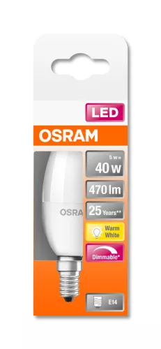 OSRAM Superstar LED gyertya izzó, matt búra, E14 foglalat, 4,9W, 2700K, 470lm, meleg fehér