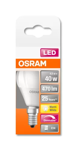 OSRAM Superstar LED kisgömb izzó, kisgömb forma, E14 foglalat, 5W, 2700K, 470lm, meleg fehér