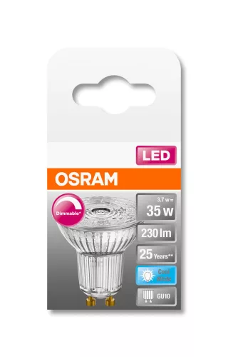 OSRAM Superstar dimmelhető LED izzó, GU10 foglalat, 3,7W, 4000K, 230lm, hideg fehér
