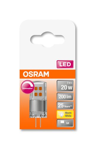 OSRAM Superstar dimmelhető 12V LED kapszula, átlátszó búra, 2W 200lm 2700K G4, átlagos élettartam: 25000 óra, fényszín: meleg fehér LED SST PIN 12V DIM 20 CL 2W 2700K G4 ( 4058075431904 )