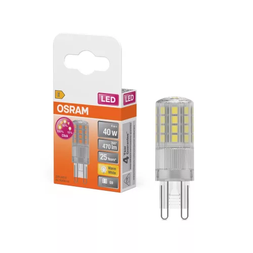 OSRAM Star dimmelhető LED kapszula izzó, átlátszó üveg, G9 foglalat, 4W, 2700K, 470lm, meleg fehér