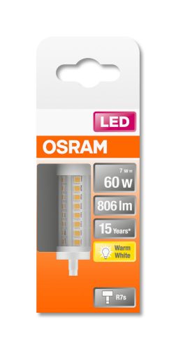 OSRAM Star LED ceruza izzó, R7s foglalat, 7W, 2700K, 806lm, meleg fehér, energiatakarékos