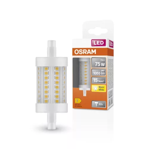 OSRAM LED izzó, R7s foglalat, 8W, 2700K meleg fehér, 1055lm, fehér, hossz 78mm, prémium világítás