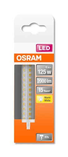 OSRAM Star LED ceruza, plasztik búra, 15W 2000lm 2700K R7s, átlagos élettartam: 15000 óra, fényszín: meleg fehér LED ST LINE 118.0 mm 125 15W 2700K R7s ( 4058075432673 )