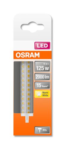 OSRAM Star LED ceruza izzó, átlátszó üveg búra, R7s foglalat, 15W, 2700K, 2000lm, meleg fehér