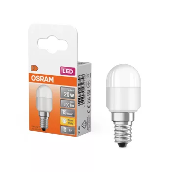 OSRAM T26 LED hűtőizzó, matt plasztik búra, E14 foglalat, 2,3W, 200lm, 2700K meleg fehér fényforrás