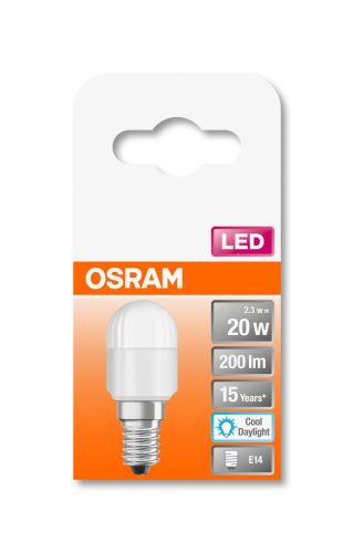 OSRAM Star LED hűtőizzó, matt búra, 2,3W 200lm 6500K E14, átlagos élettartam: 15000 óra, fényszín: daylight LED ST SPECIAL T26 20 FR 2.3W 6500K E14 ( 4058075432789 )