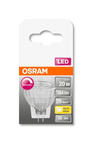 OSRAM Superstar dimmelhető LED MR11 spot, matt üveg ház, 3,2W 184lm 2700K GU4, átlagos élettartam: 25000 óra, fényszín: meleg fehér LED SST MR11 DIM 20 36° 3.2W 2700K GU4 ( 4058075433083 )