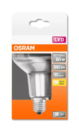 OSRAM Star LED R80 spot izzó, E27 foglalat, 4,3W, 2700K, 345lm, 80mm átmérő, meleg fehér