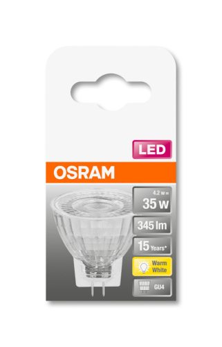 OSRAM Star LED MR11 spot, üveg ház, 4W 345lm 2700K GU4, átlagos élettartam: 15000 óra, fényszín: meleg fehér LED ST MR11 35 36° 4W 2700K GU4 ( 4058075433380 )