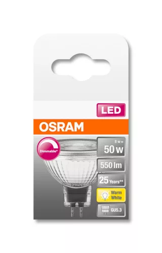 OSRAM Superstar LED spot, fényerő szabályozható, GU5.3 foglalat, 7,8W, 2700K, 621lm, meleg fehér