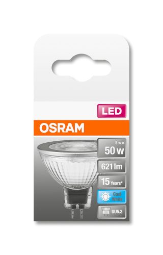 OSRAM Star LED MR16 spot, üveg ház, 7,2W 621lm 4000K GU5.3, átlagos élettartam: 15000 óra, fényszín: hideg fehér LED ST MR16 50 36° 7.2W 4000K GU5.3 ( 4058075433786 )