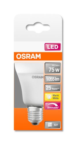 OSRAM Superstar dimmelhető LED izzó, körte forma, E27 foglalat, 11W, 2700K, 1055lm, meleg fehér
