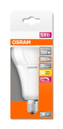 OSRAM Superstar dimmelhető LED izzó, körte forma, E27 foglalat, 21W, 2700K, 2452lm, meleg fehér