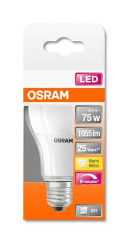 OSRAM Superstar dimmelhető LED izzó, körte forma, E27 foglalat, 8,8W, 2700K, 806lm, meleg fehér