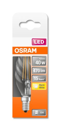 OSRAM Star LED gyertya, átlátszó üveg búra, 4W 470lm 2700K E14, átlagos élettartam: 15000 óra, fényszín: meleg fehér LED ST CL BW 40 FIL 4W 2700K E14 ( 4058075434202 )