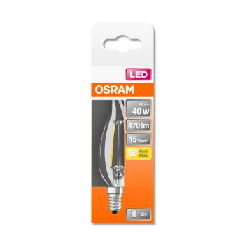 OSRAM Star LED gyertya izzó, átlátszó üveg búra, E14 foglalat, 4W, 2700K, 470lm, meleg fehér