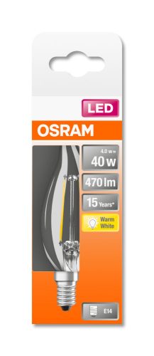 OSRAM Star LED gyertya, átlátszó üveg búra, 4W 470lm 2700K E14, átlagos élettartam: 15000 óra, fényszín: meleg fehér LED ST CL BA 40 FIL 4W 2700K E14 ( 4058075434226 )
