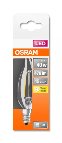 OSRAM Star LED gyertya izzó, átlátszó üveg búra, E14 foglalat, 4W, 2700K, 470lm, meleg fehér